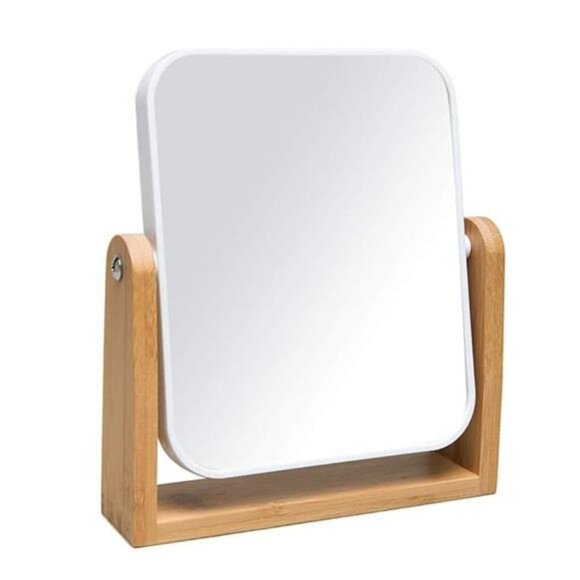 vanity makeup mirror with bamboo stand double sided magnifying swivel mirror - Picture 7 of 7